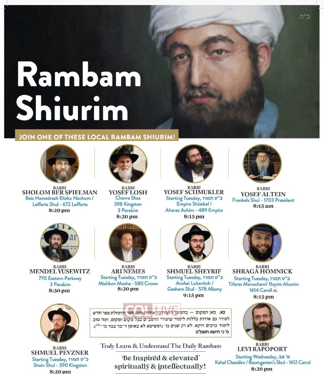 Daily Rambam Shiurim Launch Today Throughout Crown Heights