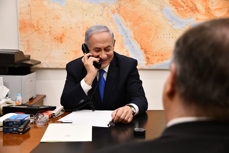 Prime Minister Benjamin Netanyahu on a phone call in Jerusalem on March 21, 2019. [State Department photo by Ron Przysucha]