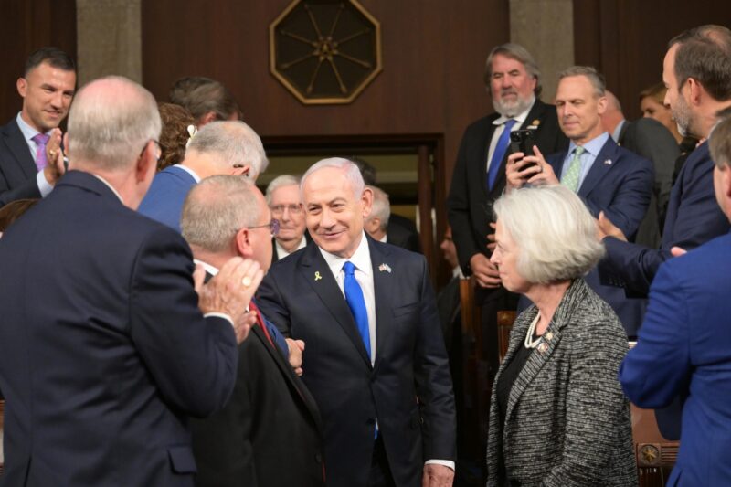 Netanyahu is greeted before his speech