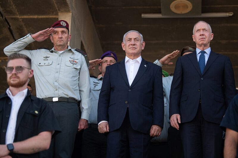 From left, IDF Chief of Staff Hertzi Halevi, Prime Minister Netanyahu and former minister Galant during this past year