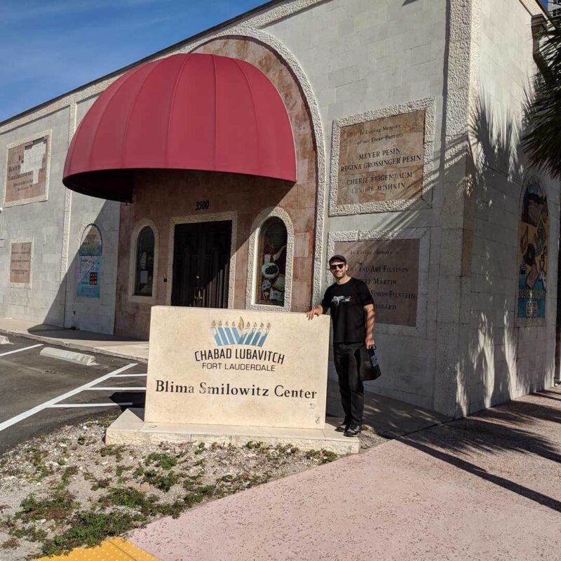 While Max may have found home at many exotic Chabad centers around the world, he also frequented Chabad in the U.S. Pictured above, Max at Chabad of Ft. Lauderdale.