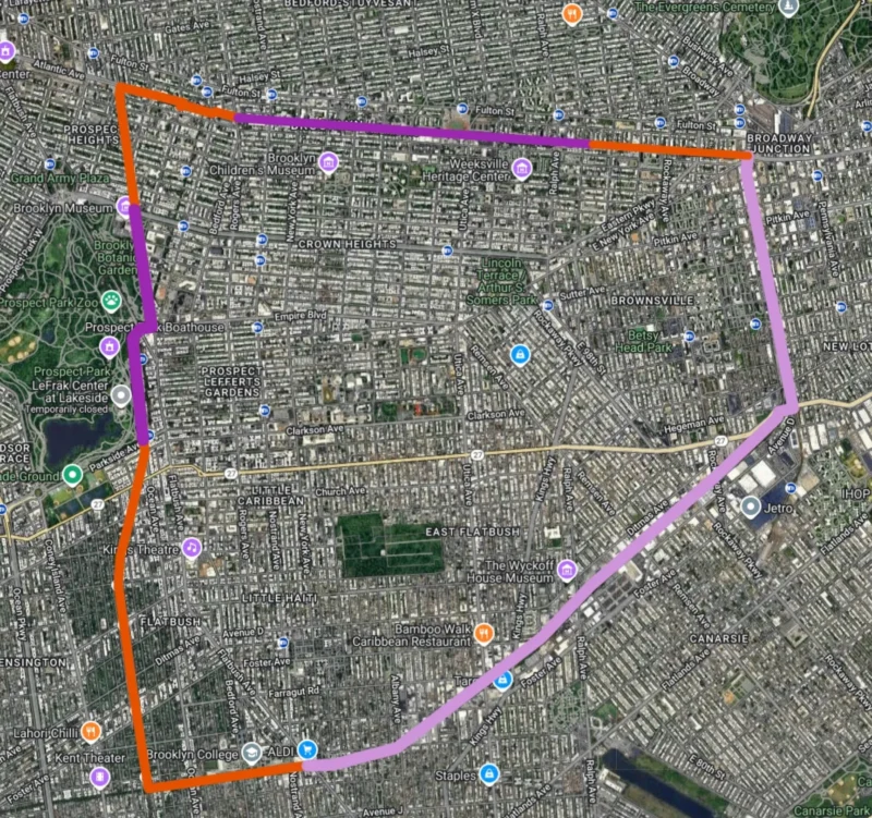 Map of the Crown Heights Eruv which the Badatz ruled isn't permitted to use 