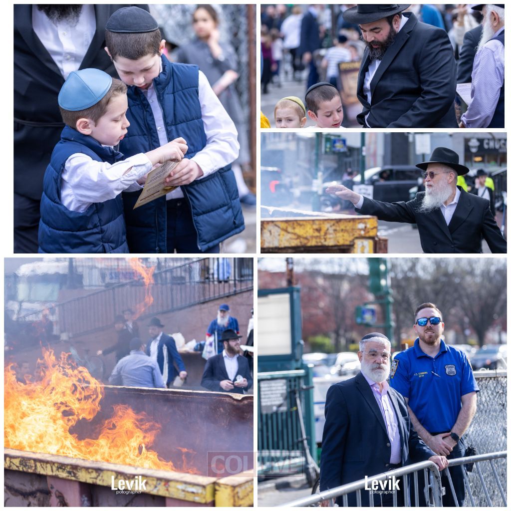 Chametz Burnt in Front of 770 Eastern Parkway