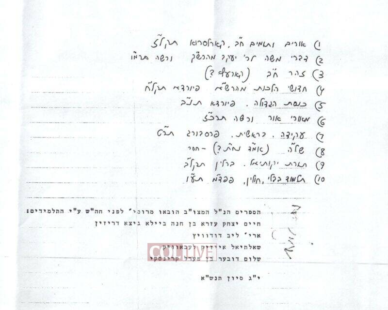 Copy of the Rebbe's handwritten answer on the list of Seforim I brought from Russia for the Rebbe's library