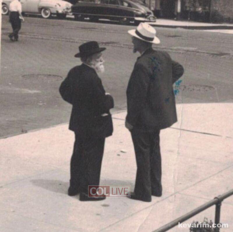 Rabbi Chaim Heller conversing with Rabbi Soloveitchik outside the Bernard Revel Graduate School<br />
<br />
