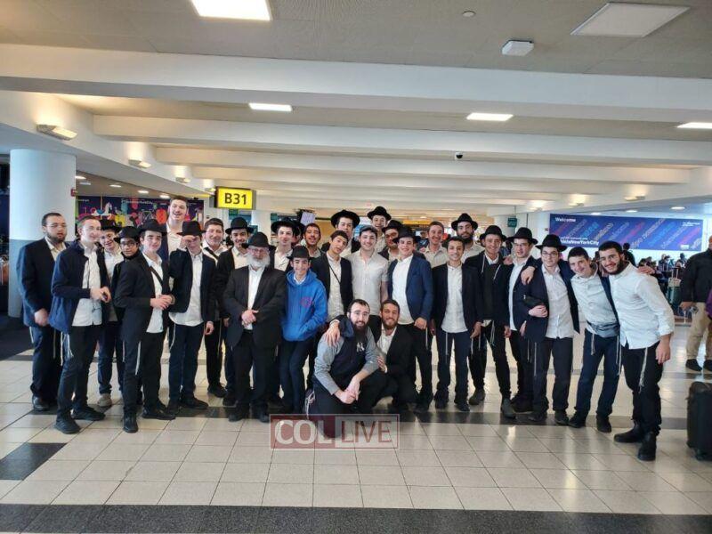 The group of Lubavitch Yeshivah boys ready to board their El Al flight to Israel