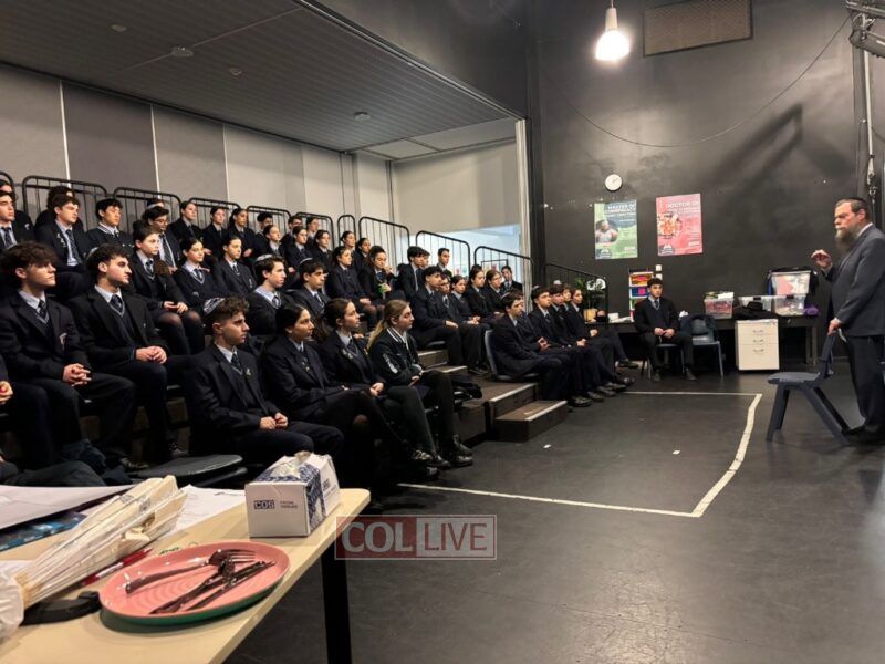 Rabbi Goldman speaks to the senior students at Carmel School