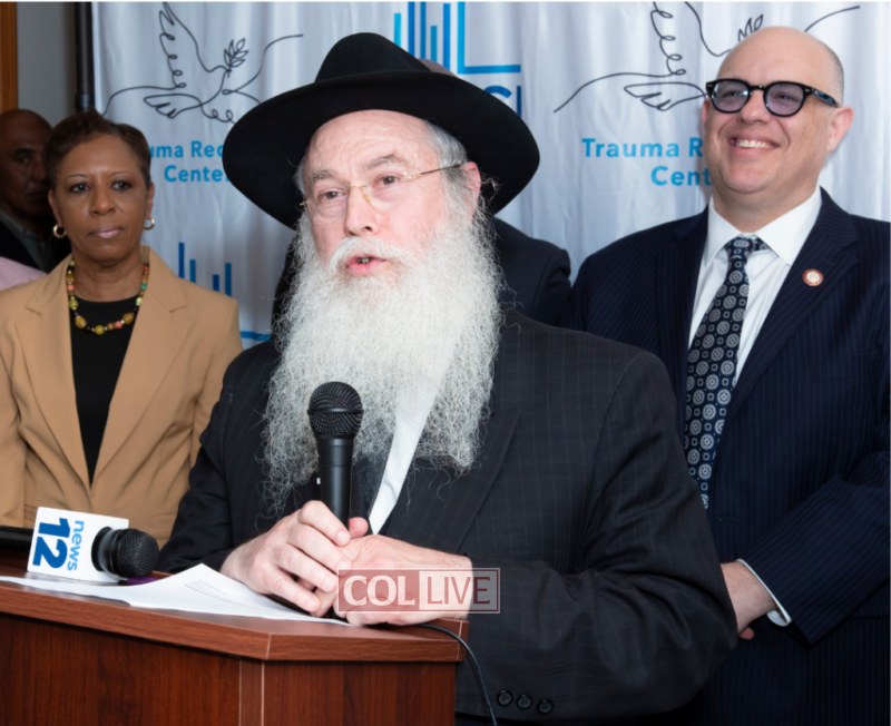Pictured above: Speaker of the New York City Council Adrienne Adams,<br />
﻿Rabbi Moshe Wiener, Executive Director of JCCGCI, and Councilmember Justin L. Brannan.